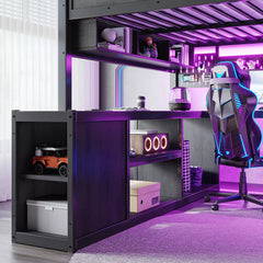Gaming Loft Bed Desk and Storage Area Detail