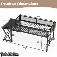 Bellemave® Gaming Loft Bed with Desk, USB Ports & LED Lights, Metal Loft Bed Frame with Mesh Guardrails, Space - Saving, Black - Bellemave