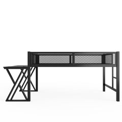 Bellemave® Gaming Loft Bed with Desk, USB Ports & LED Lights, Metal Loft Bed Frame with Mesh Guardrails, Space - Saving, Black - Bellemave