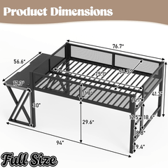 Bellemave® Gaming Loft Bed with Desk, USB Ports & LED Lights, Metal Loft Bed Frame with Mesh Guardrails, Space - Saving, Black - Bellemave