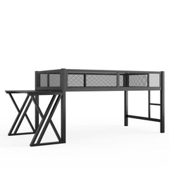 Bellemave® Gaming Loft Bed with Desk, USB Ports & LED Lights, Metal Loft Bed Frame with Mesh Guardrails, Space - Saving, Black - Bellemave