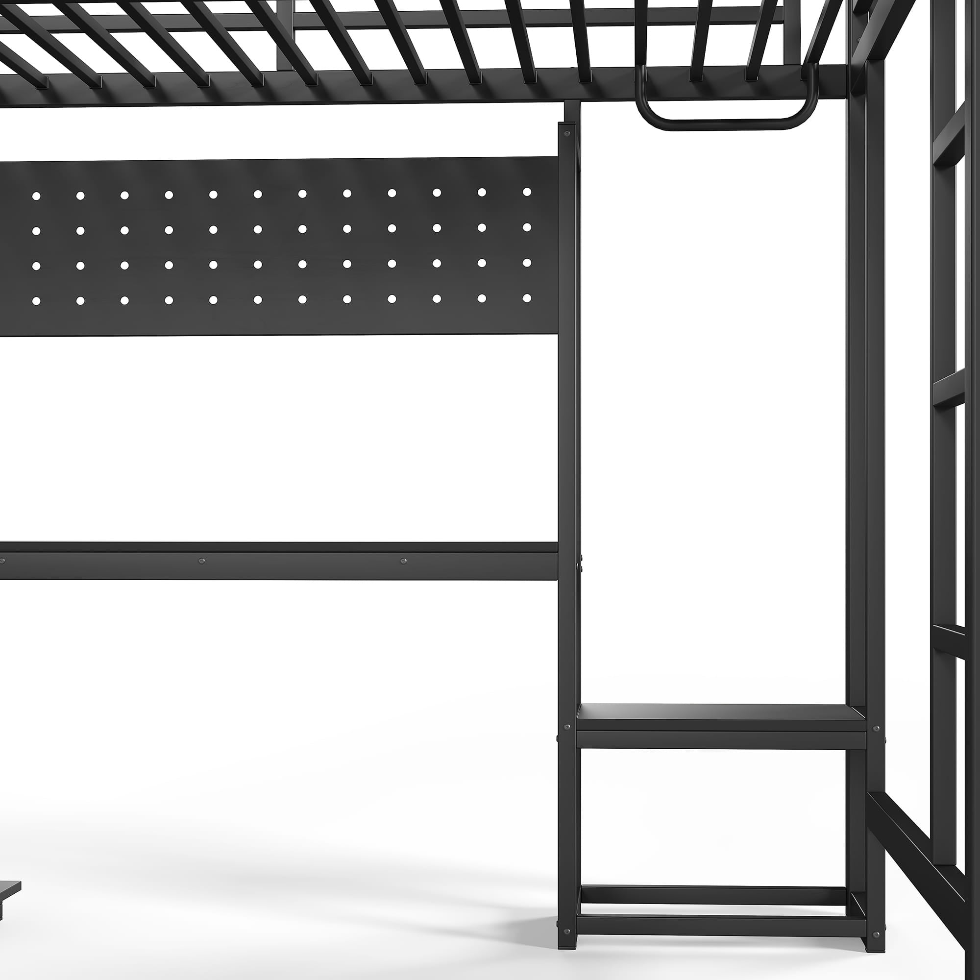 Bellemave® Gaming Loft Bed with L - Shaped Desk, Computer Tray, Peg Board & USB Ports, Metal Loft Bed Frame with RGB Lights & Storage Shelves for Teens, Black - Bellemave