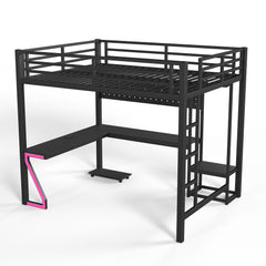 Bellemave® Gaming Loft Bed with L - Shaped Desk, Computer Tray, Peg Board & USB Ports, Metal Loft Bed Frame with RGB Lights & Storage Shelves for Teens, Black - Bellemave