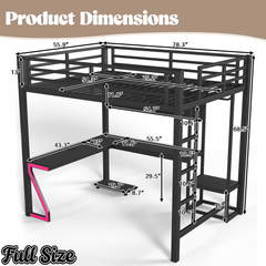Bellemave® Gaming Loft Bed with L - Shaped Desk, Computer Tray, Peg Board & USB Ports, Metal Loft Bed Frame with RGB Lights & Storage Shelves for Teens, Black - Bellemave