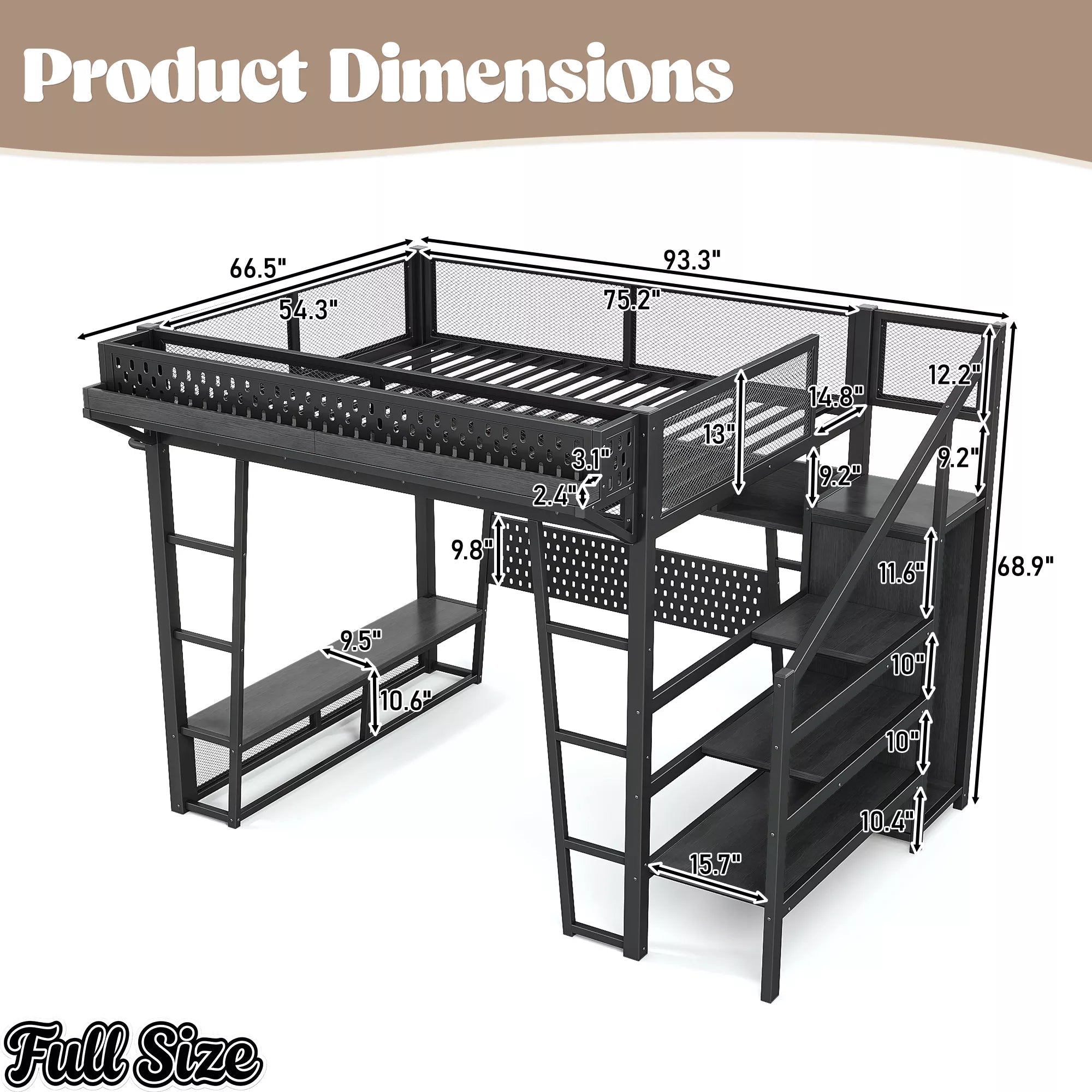 Full size gaming loft bed dimensions