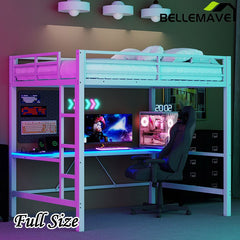 Bellemave® Gaming Metal Loft Bed with LED Light and Desk - Bellemave