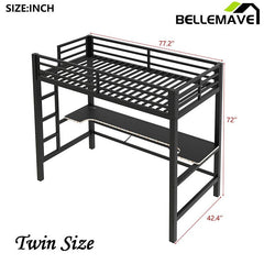Bellemave® Gaming Metal Loft Bed with LED Light and Desk - Bellemave
