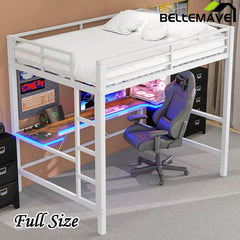 Bellemave® Gaming Metal Loft Bed with LED Light and Desk - Bellemave