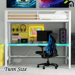 Bellemave® Gaming Metal Loft Bed with LED Light and Desk - Bellemave