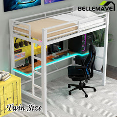 Bellemave® Gaming Metal Loft Bed with LED Light and Desk - Bellemave