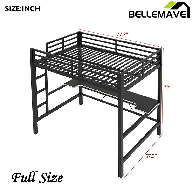 Bellemave® Gaming Metal Loft Bed with LED Light and Desk - Bellemave