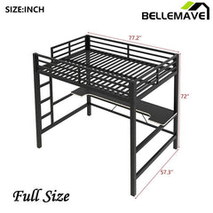 Bellemave® Gaming Metal Loft Bed with LED Light and Desk - Bellemave