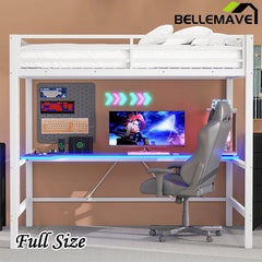 Bellemave® Gaming Metal Loft Bed with LED Light and Desk - Bellemave