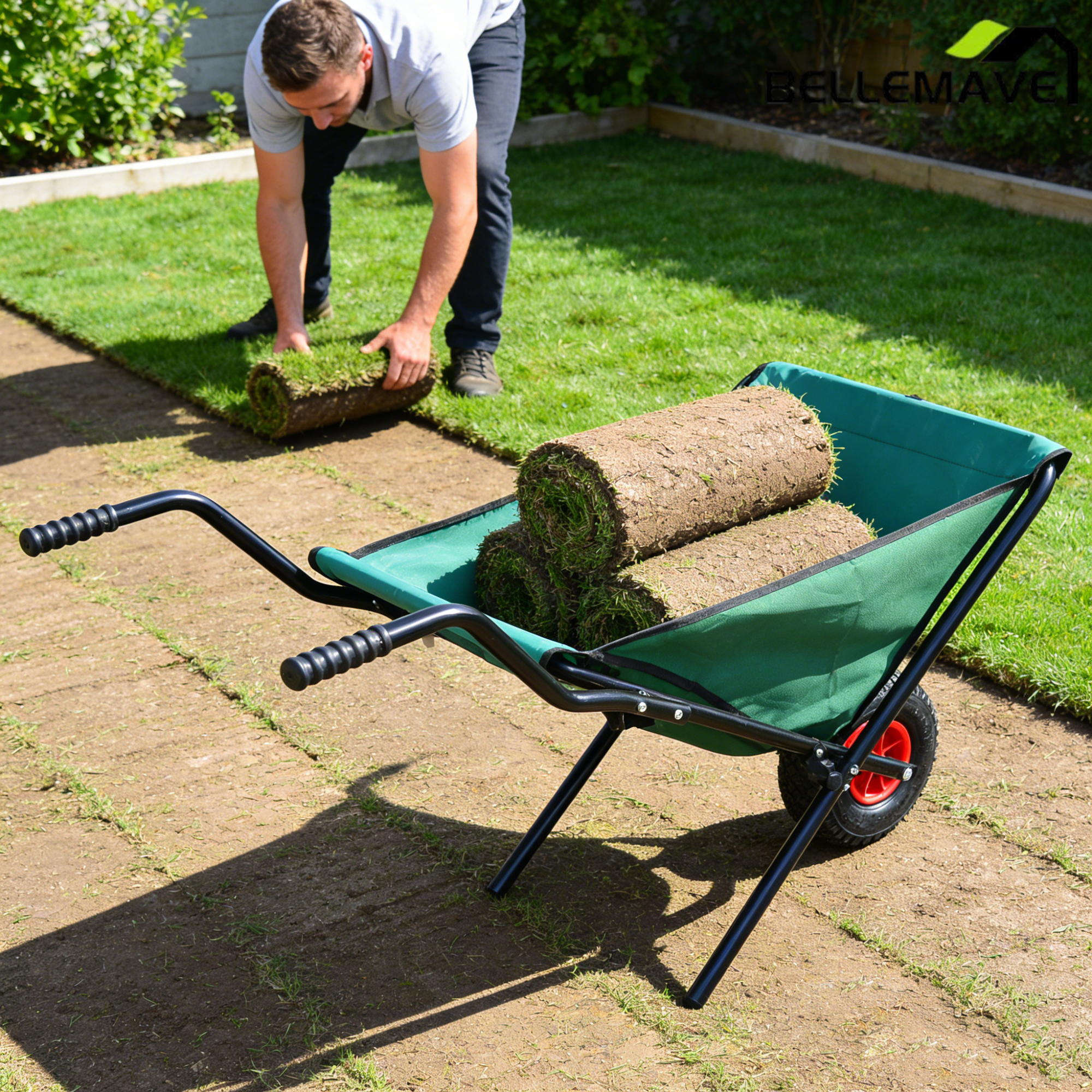 Bellemave® Garden Cart Wheelbarrow, Outdoor Utility Wagon with 10" Pneumatic Tires for Gardening, Warehouse - Bellemave