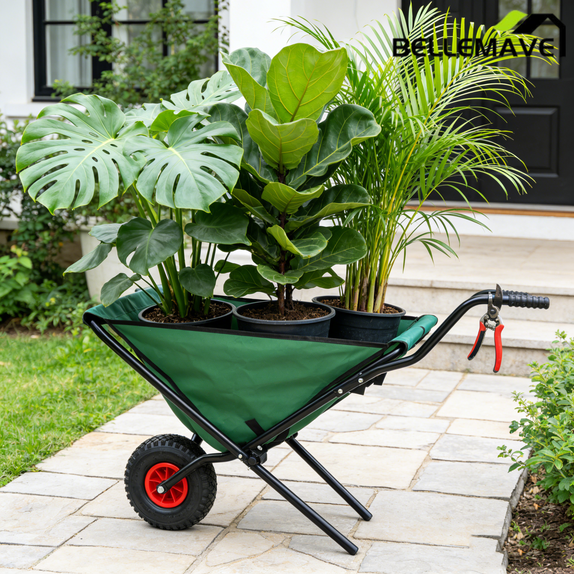 Bellemave® Garden Cart Wheelbarrow, Outdoor Utility Wagon with 10" Pneumatic Tires for Gardening, Warehouse - Bellemave