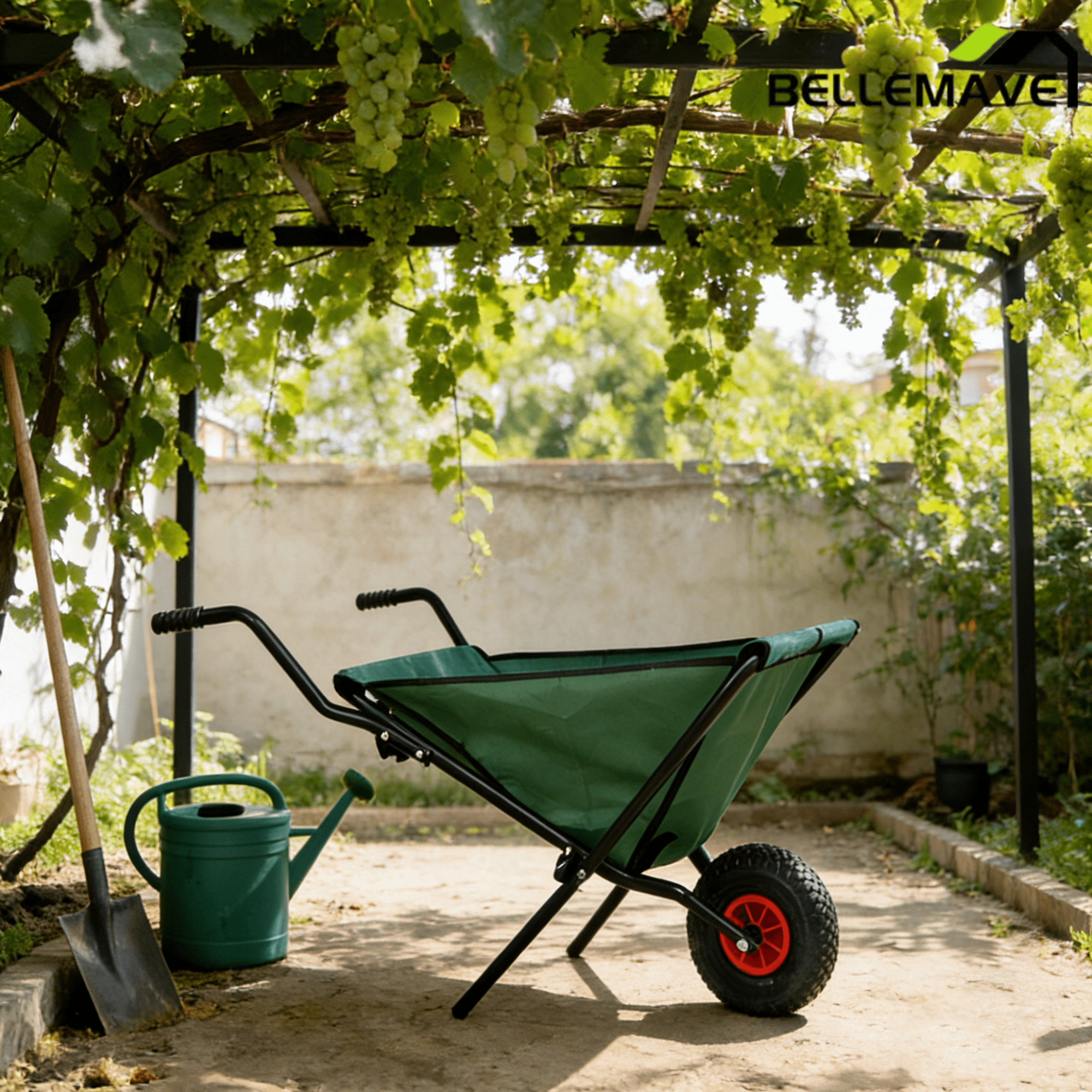 Bellemave® Garden Cart Wheelbarrow, Outdoor Utility Wagon with 10" Pneumatic Tires for Gardening, Warehouse - Bellemave