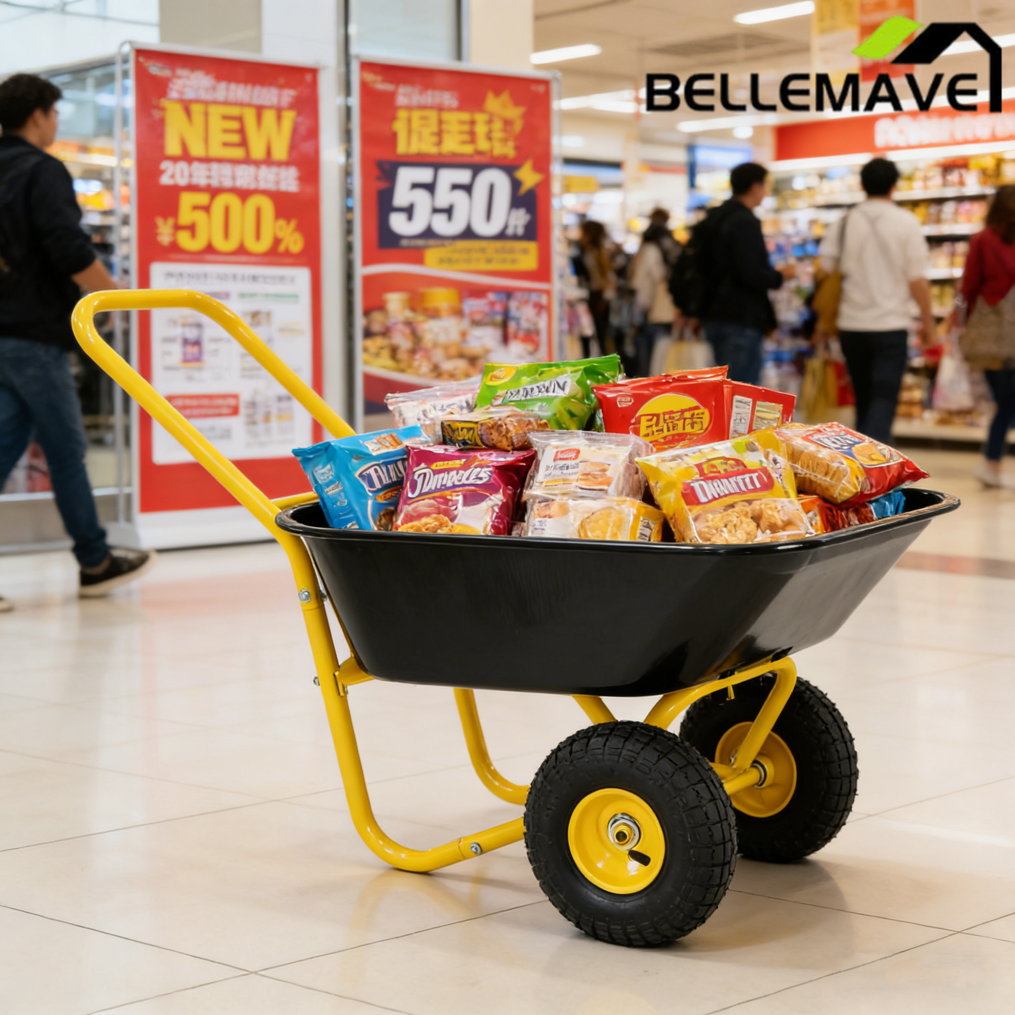 Bellemave® Garden Cart Wheelbarrow, Outdoor Utility Wagon with 10" Pneumatic Tires for Gardening, Warehouse - Bellemave
