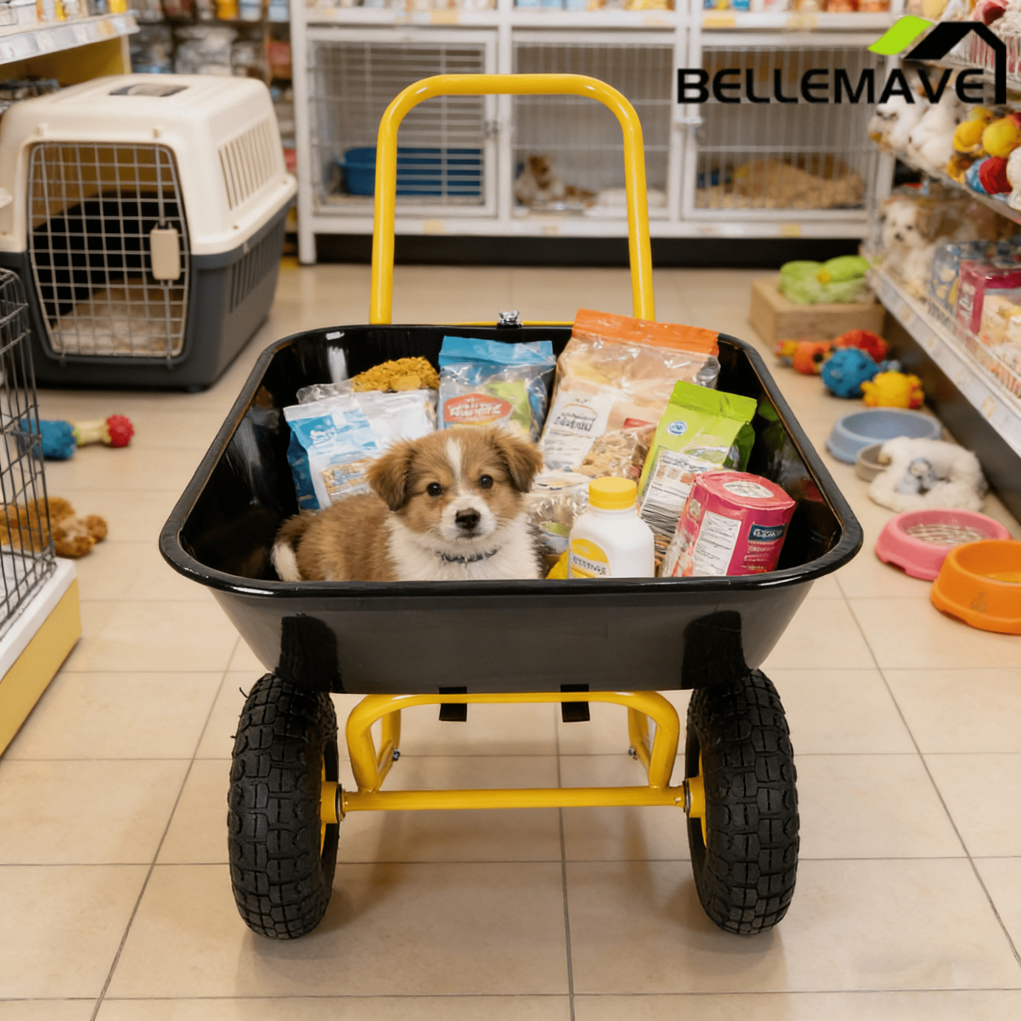 Bellemave® Garden Cart Wheelbarrow, Outdoor Utility Wagon with 10" Pneumatic Tires for Gardening, Warehouse - Bellemave