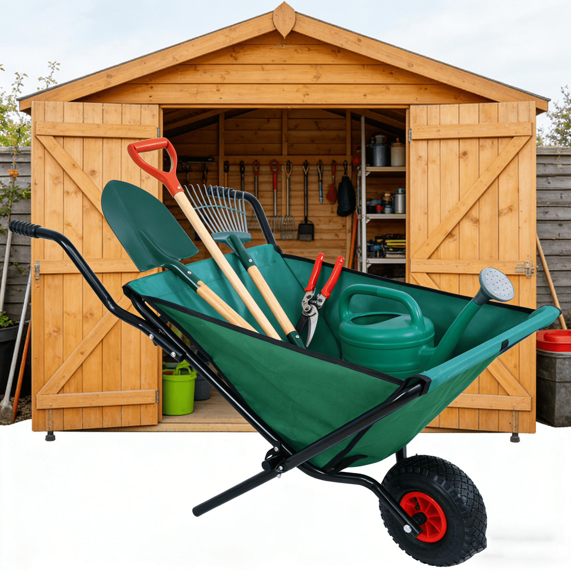 Bellemave® Garden Cart Wheelbarrow, Outdoor Utility Wagon with 10" Pneumatic Tires for Gardening, Warehouse - Bellemave