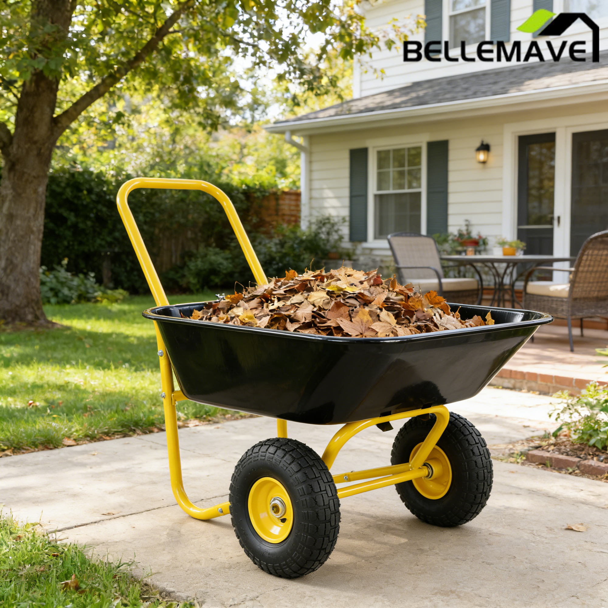 Bellemave® Garden Cart Wheelbarrow, Outdoor Utility Wagon with 10" Pneumatic Tires for Gardening, Warehouse - Bellemave