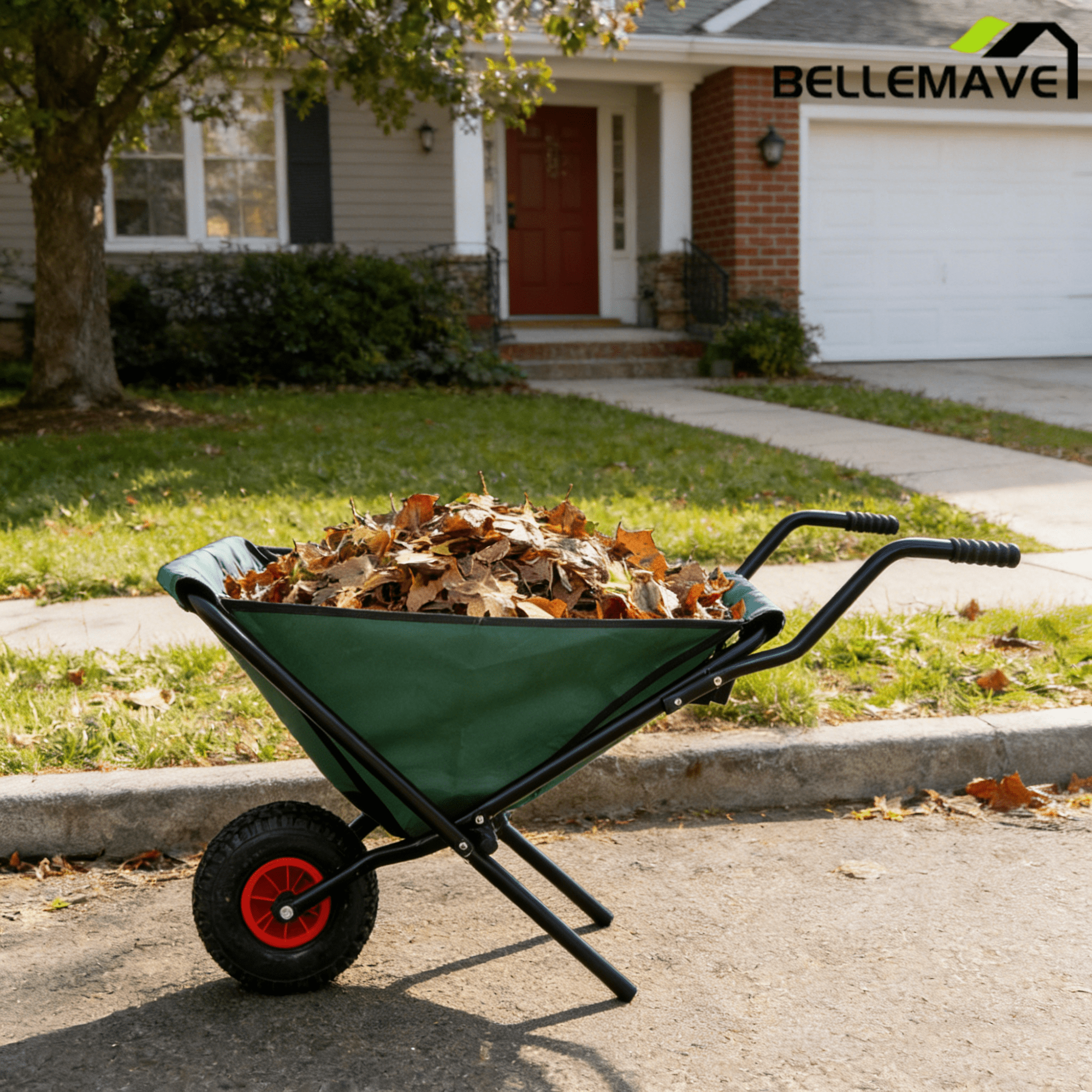 Bellemave® Garden Cart Wheelbarrow, Outdoor Utility Wagon with 10" Pneumatic Tires for Gardening, Warehouse - Bellemave