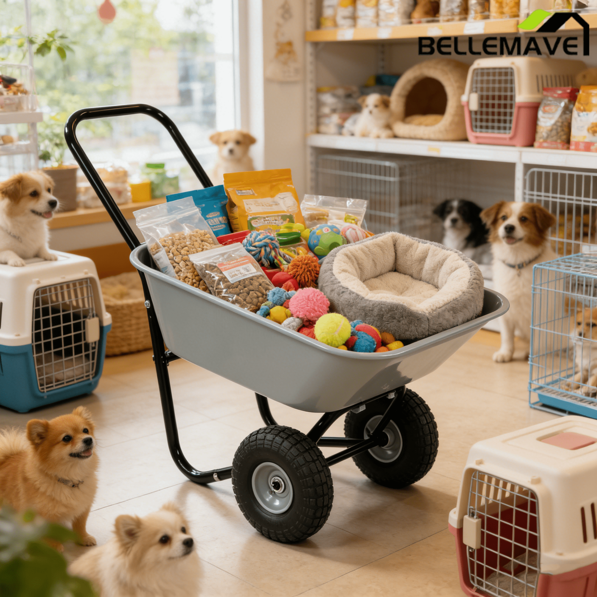 Bellemave® Garden Cart Wheelbarrow, Outdoor Utility Wagon with 10" Pneumatic Tires for Gardening, Warehouse - Bellemave