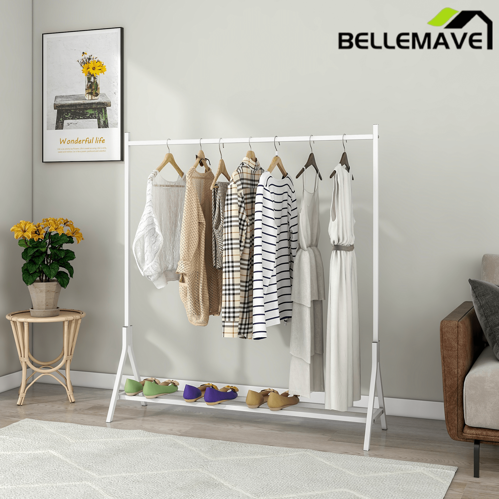 Bellemave® Garment Rack Freestanding Hanger Multi - functional Single pole Bedroom Clothing Rack Bedroom - Bellemave