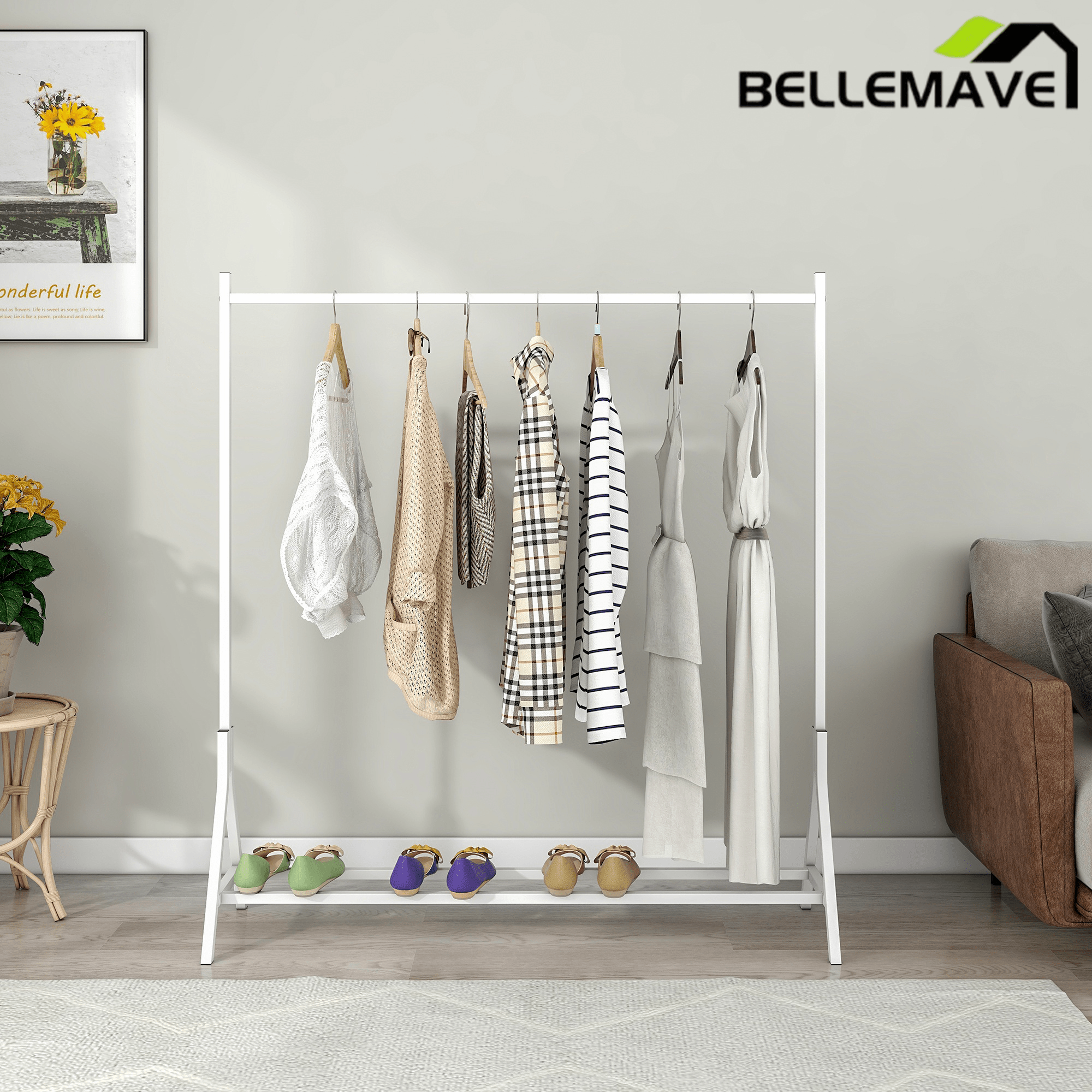Bellemave® Garment Rack Freestanding Hanger Multi - functional Single pole Bedroom Clothing Rack Bedroom - Bellemave