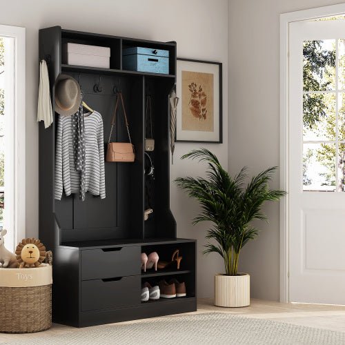Bellemave® Hall Tree with 5 Hooks,Coat Hanger, Storage Bench - Bellemave