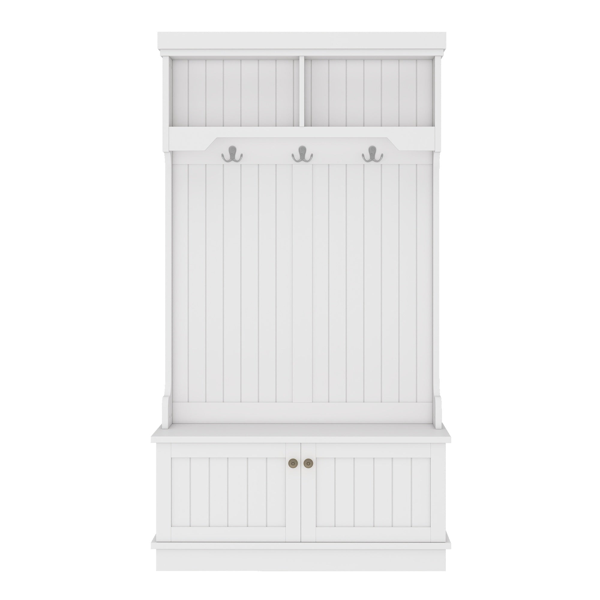 Bellemave® Hall Tree with Bench and Shoe Storage Shelf, Wood Hall Tree with 4 Hooks/Mudroom Bench with Storage and Hooks, Wood Hall Trees for Entryway, Hallway, Living Room, White - Bellemave