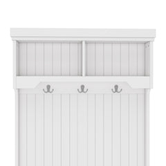 Bellemave® Hall Tree with Bench and Shoe Storage Shelf, Wood Hall Tree with 4 Hooks/Mudroom Bench with Storage and Hooks, Wood Hall Trees for Entryway, Hallway, Living Room, White - Bellemave