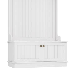 Bellemave® Hall Tree with Bench and Shoe Storage Shelf, Wood Hall Tree with 4 Hooks/Mudroom Bench with Storage and Hooks, Wood Hall Trees for Entryway, Hallway, Living Room, White - Bellemave