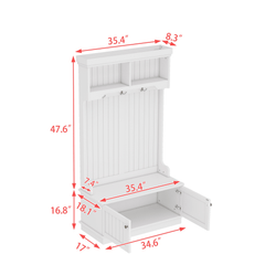Bellemave® Hall Tree with Bench and Shoe Storage Shelf, Wood Hall Tree with 4 Hooks/Mudroom Bench with Storage and Hooks, Wood Hall Trees for Entryway, Hallway, Living Room, White - Bellemave