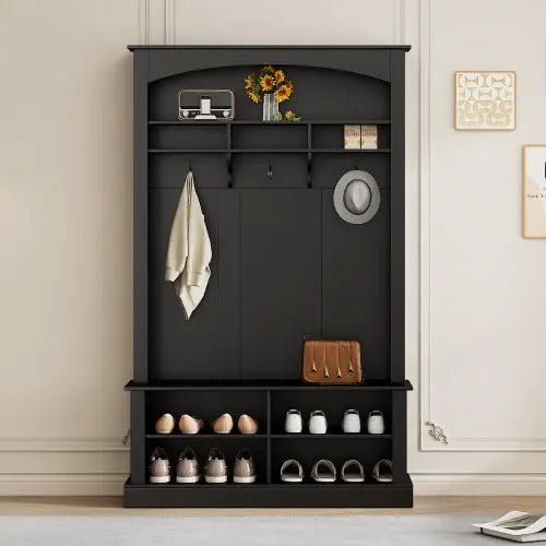 Bellemave® Hall Tree with Bench and Shoe Storage, with 3 Hanging Hooks, Rectangle Storage & Shelves - Bellemave