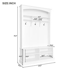 Bellemave® Hall Tree with Bench and Shoe Storage, with 3 Hanging Hooks, Rectangle Storage & Shelves - Bellemave