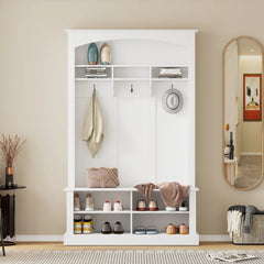 Bellemave® Hall Tree with Bench and Shoe Storage, with 3 Hanging Hooks, Rectangle Storage & Shelves - Bellemave