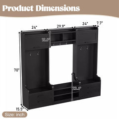 Dimensions diagram of the black hall tree with shoe bench and storage cabinets