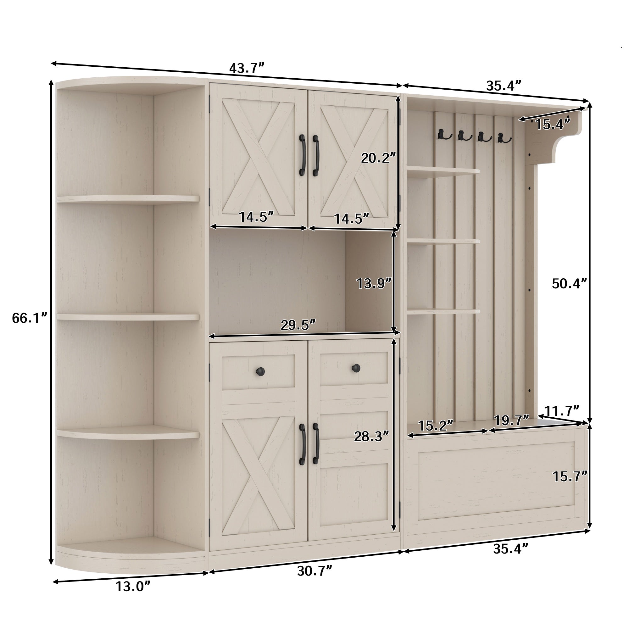 Bellemave® Hall Tree with Storage Cabinet, Hall Tree with 4 Hooks, Storage Cabinet for Living Room, Hallway, Enterway, Antique Blue - Bellemave