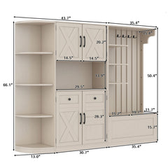 Bellemave® Hall Tree with Storage Cabinet, Hall Tree with 4 Hooks, Storage Cabinet for Living Room, Hallway, Enterway, Antique Blue - Bellemave