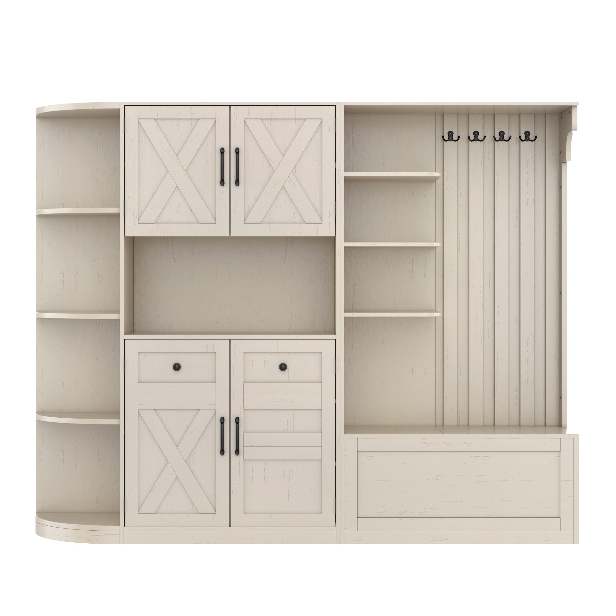 Bellemave® Hall Tree with Storage Cabinet, Hall Tree with 4 Hooks, Storage Cabinet for Living Room, Hallway, Enterway, Antique Blue - Bellemave