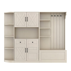 Bellemave® Hall Tree with Storage Cabinet, Hall Tree with 4 Hooks, Storage Cabinet for Living Room, Hallway, Enterway, Antique Blue - Bellemave