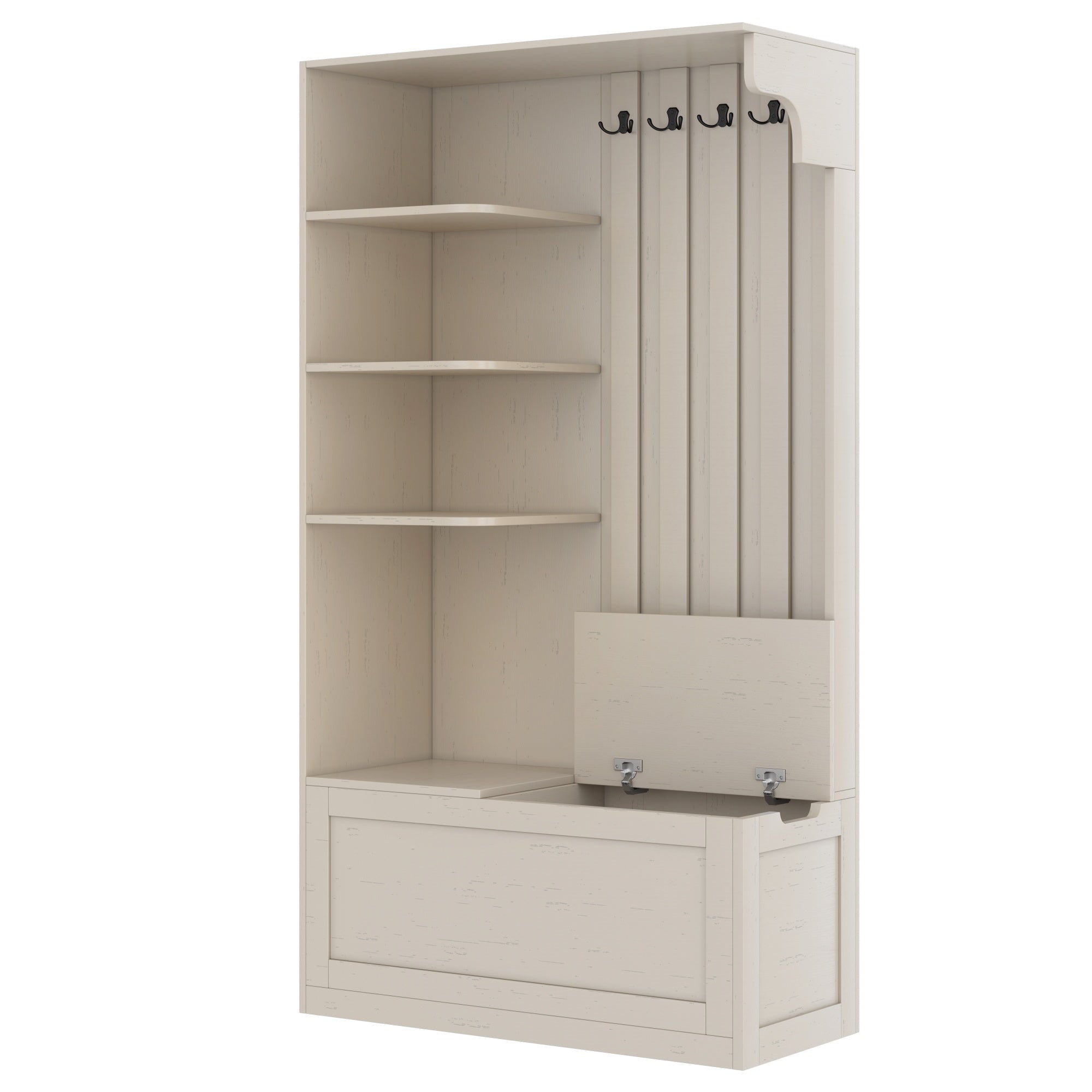 Bellemave® Hall Tree with Storage Cabinet, Hall Tree with 4 Hooks, Storage Cabinet for Living Room, Hallway, Enterway, Antique Blue - Bellemave