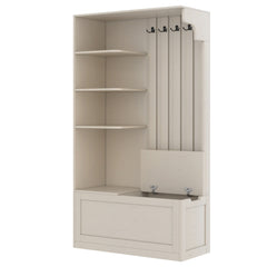 Bellemave® Hall Tree with Storage Cabinet, Hall Tree with 4 Hooks, Storage Cabinet for Living Room, Hallway, Enterway, Antique Blue - Bellemave