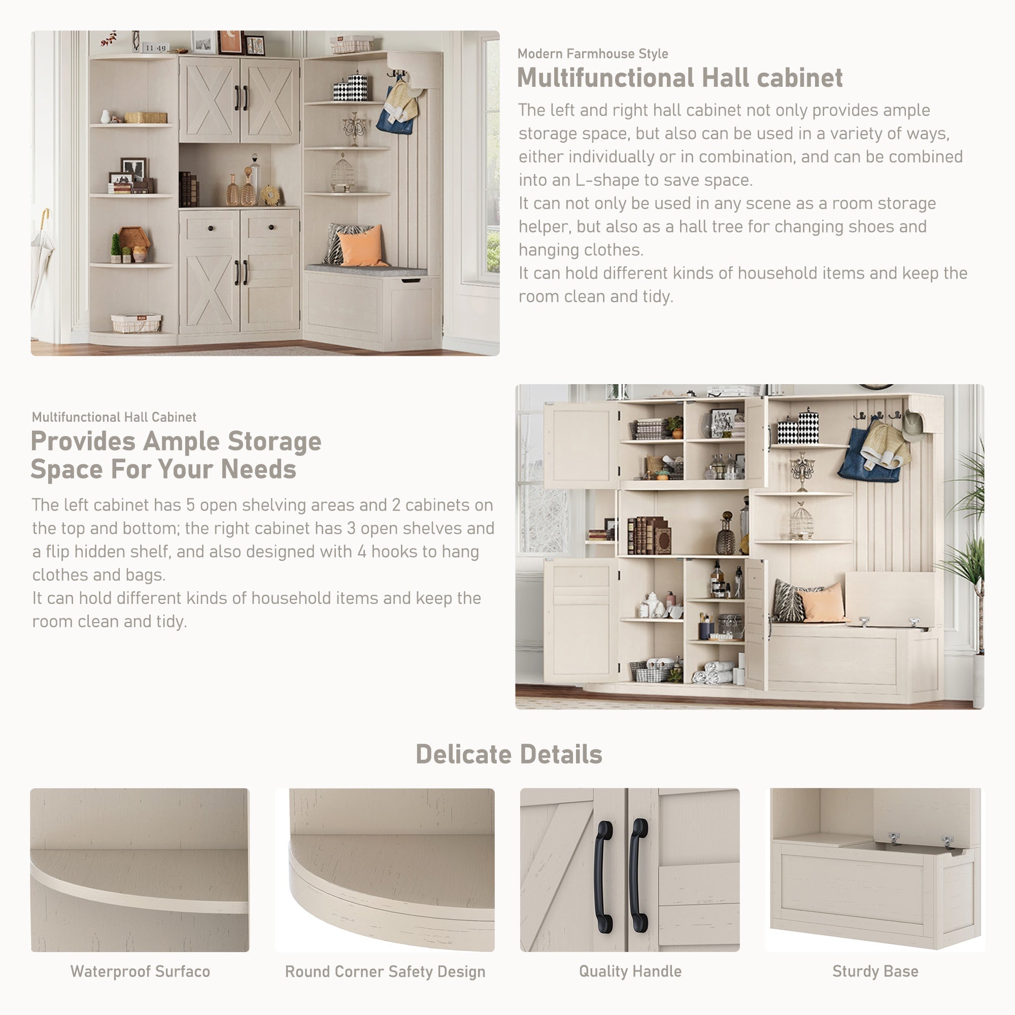 Bellemave® Hall Tree with Storage Cabinet, Hall Tree with 4 Hooks, Storage Cabinet for Living Room, Hallway, Enterway, Antique Blue - Bellemave