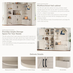 Bellemave® Hall Tree with Storage Cabinet, Hall Tree with 4 Hooks, Storage Cabinet for Living Room, Hallway, Enterway, Antique Blue - Bellemave