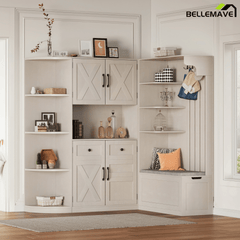 Bellemave® Hall Tree with Storage Cabinet, Hall Tree with 4 Hooks, Storage Cabinet for Living Room, Hallway, Enterway, Antique Blue - Bellemave