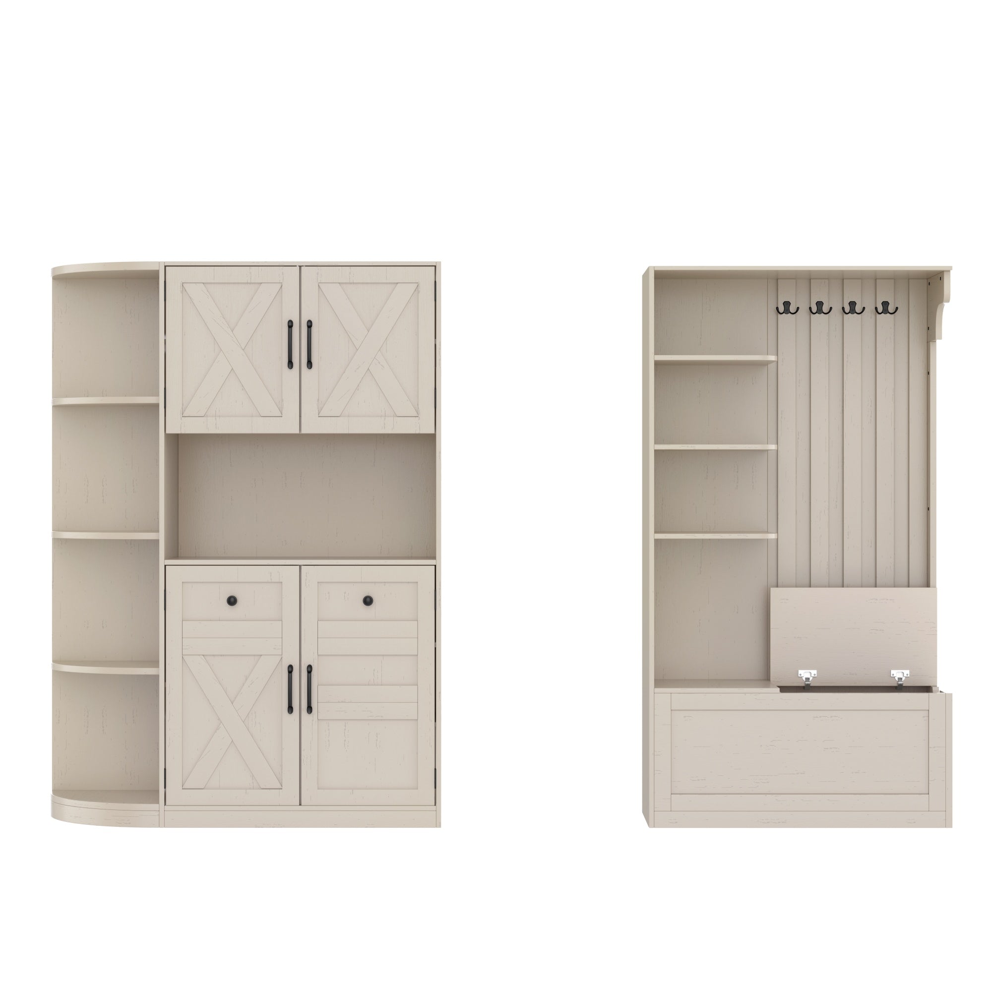 Bellemave® Hall Tree with Storage Cabinet, Hall Tree with 4 Hooks, Storage Cabinet for Living Room, Hallway, Enterway, Antique Blue - Bellemave