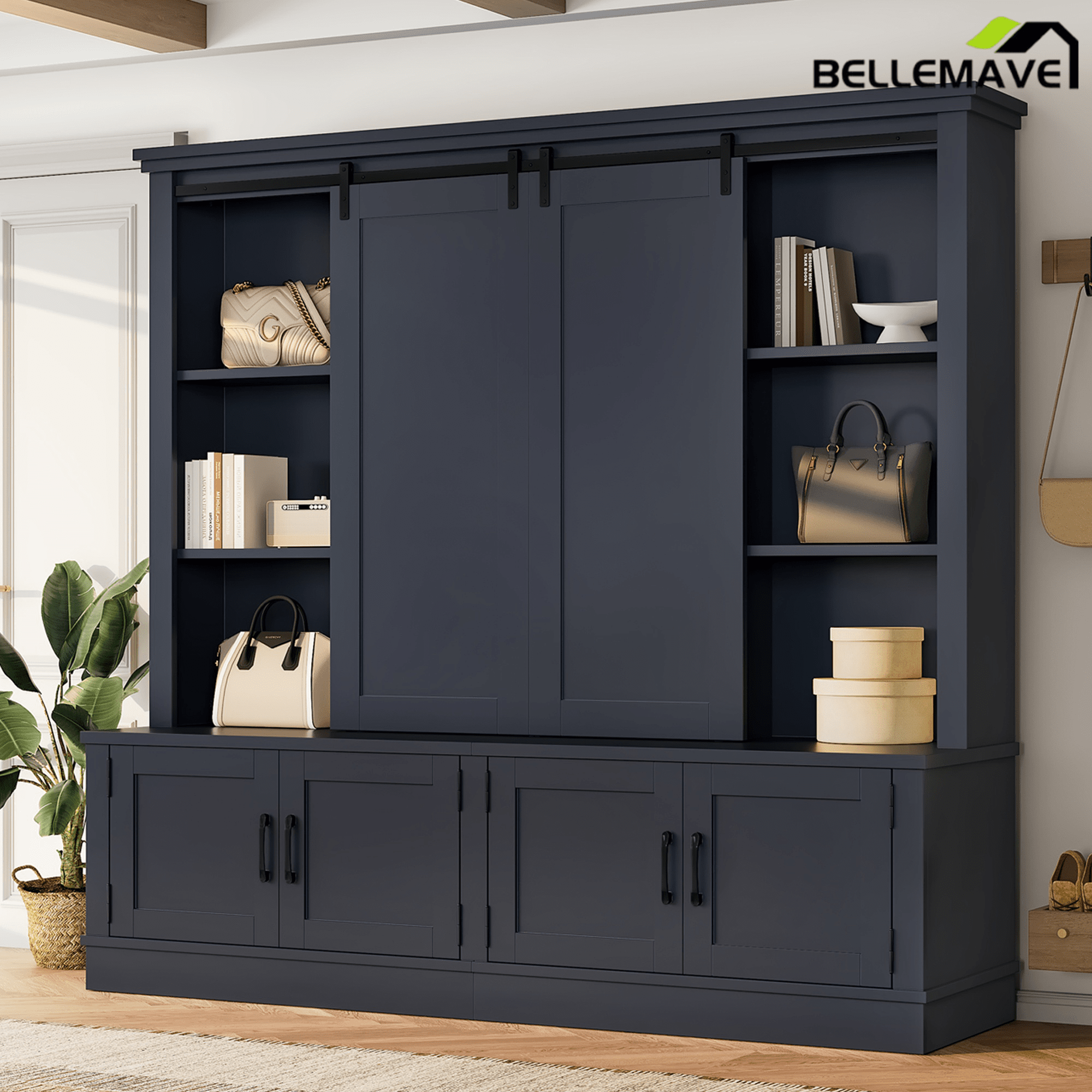 Bellemave® Hall Trees with A Tree - Shaped Entryway Design,Features Sliding Rails Ideal for Living Rooms & Hallways,Blue - Bellemave