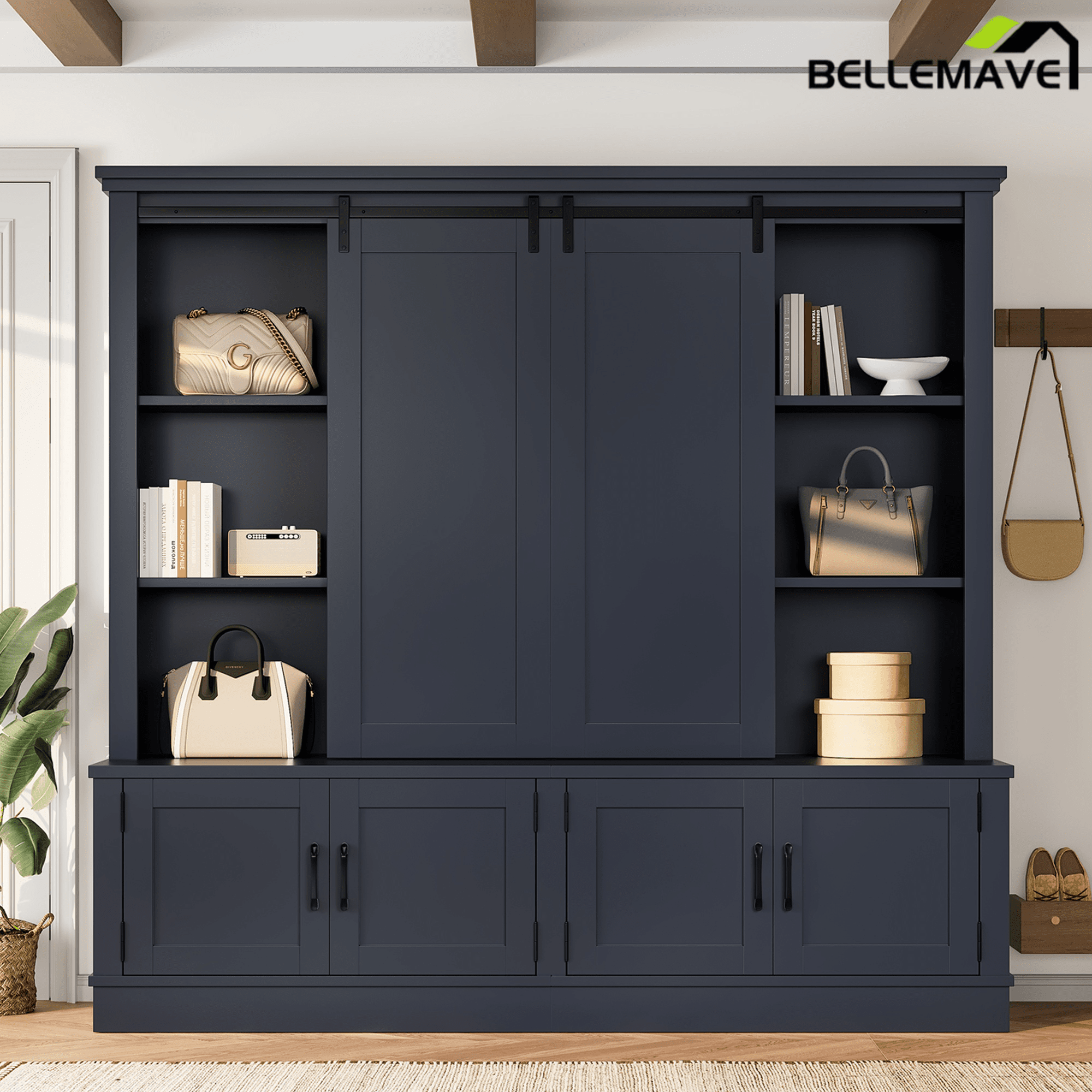 Bellemave® Hall Trees with A Tree - Shaped Entryway Design,Features Sliding Rails Ideal for Living Rooms & Hallways,Blue - Bellemave