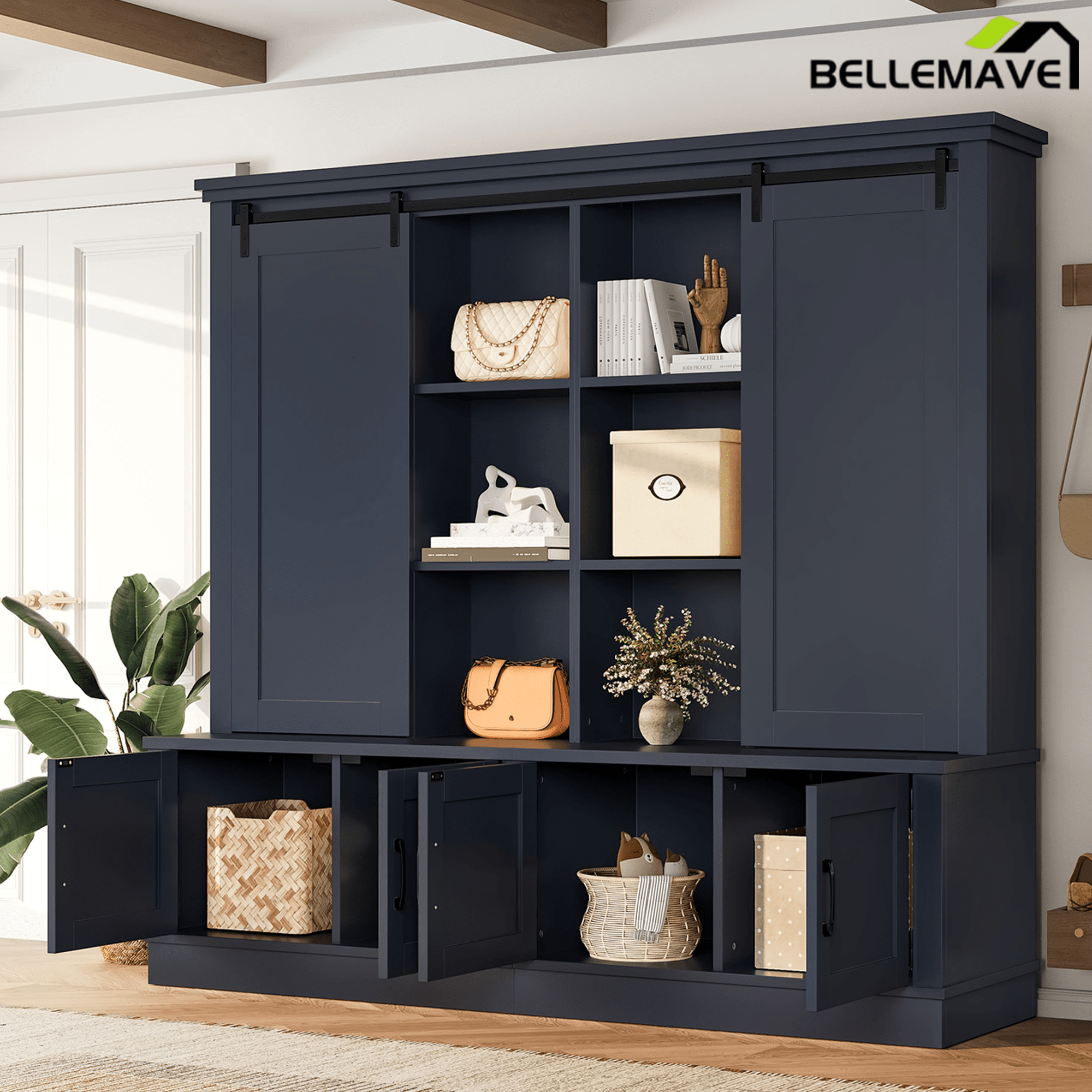 Bellemave® Hall Trees with A Tree - Shaped Entryway Design,Features Sliding Rails Ideal for Living Rooms & Hallways,Blue - Bellemave
